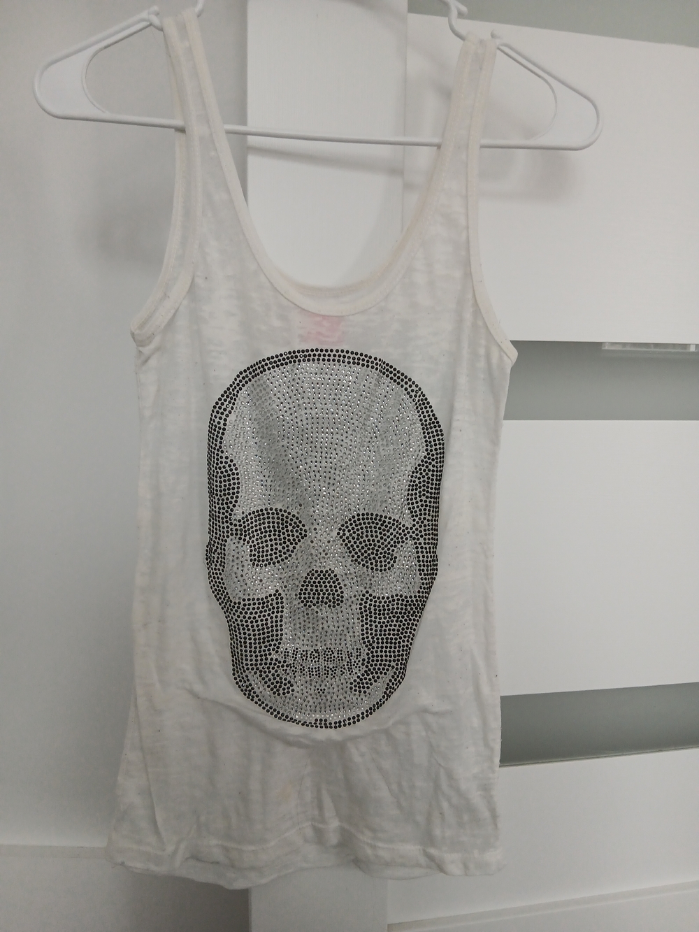White Tank Top with Rhinestone Skull Vintage Y2K